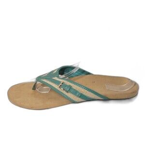 Vionic Marisa Orthotic Gold Buckles Teal w Gold Shimmer Sandals Flip Flops 9